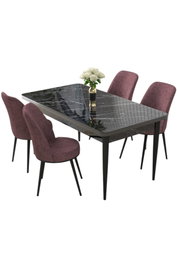 Hanah Home Juego de Comedor de 5 Piezas, Mesa Mármol Negro y Sillas Rosa Empolvado